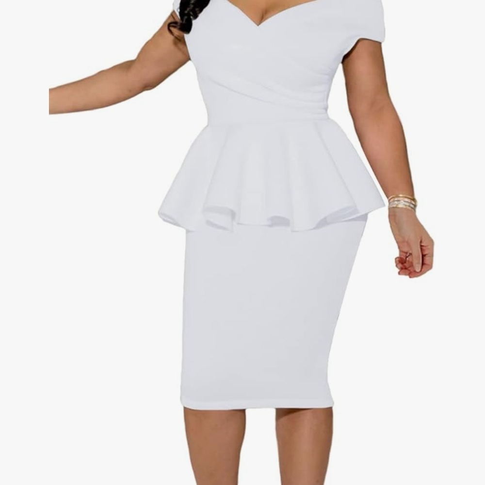 Amazon BLUE Peplum Midi Dress Sweetheart Neckline